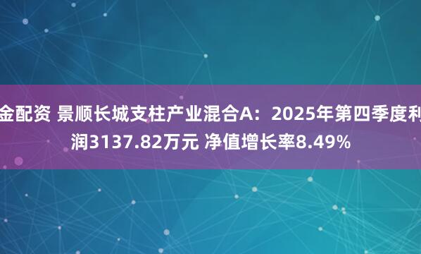 金配资 景顺长城支柱产业混合A：2025年第四季度利润3137.82万元 净值增长率8.49%